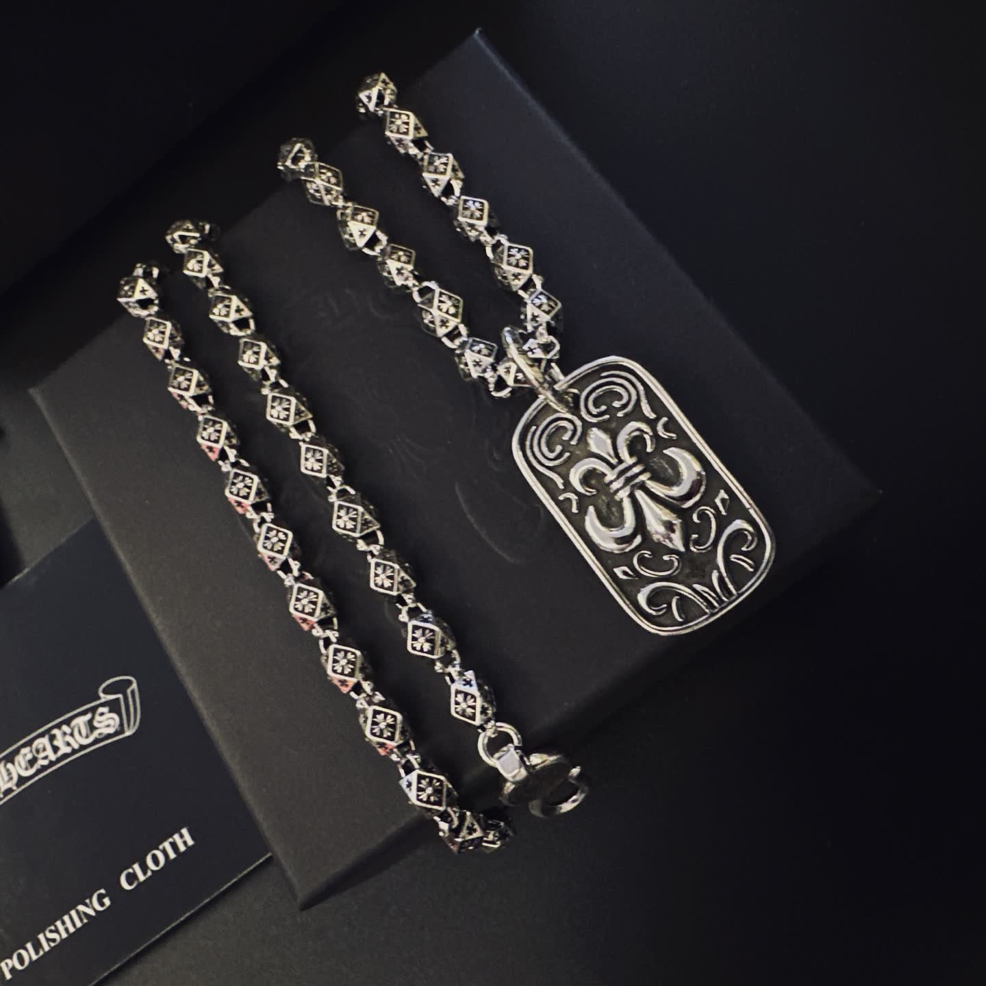 Chrome Hearts Silver Fleur-de-lis Tag Necklace